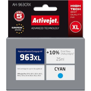 ACTIVEJET AH-963CRX ΜΕΛΑΝΙ ΣΥΜΒΑΤΟ ΜΕ HP 963XL 3JA27AE PREMIUM 1760 PAGES 25 ML CYAN