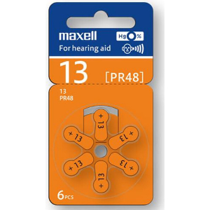 MAXELL ZINK AIR BATTERY ZA13 6PCS. BUTTON FOR HEARING AIDS