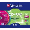 VERBATIM CD-RW 12X COLOR SLIM CASE 5-PACK