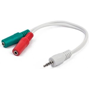 CABLEXPERT CCA-417W 3.5MM 4-PIN PLUG TO 3.5MM STEREO + MICROPHONE SOCKETS ADAPTER WHITE JACK