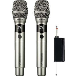 SONICGEAR DUAL PROFESSIONAL UHF WIRELESS LED MICROPHONE WM 3300 UL PLATINUM WM3300ULD-PL