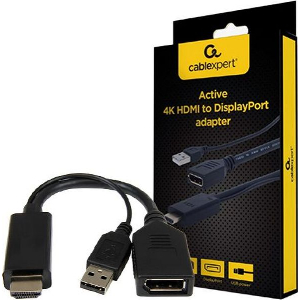 CABLEXPERT ACTIVE 4K HDMI TO DISPLAY PORT ADAPTER BLACK RETAIL PACK A-HDMIM-DPF-01
