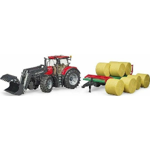 BRUDER CASE IH OPTUM 300CVX WITH FRONT LOADER AND BALE TRANSPORT TRAILER
