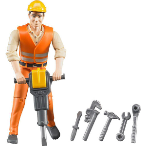 BRUDER CONSTRUCTION WORKER WITH ACCESSORIES
