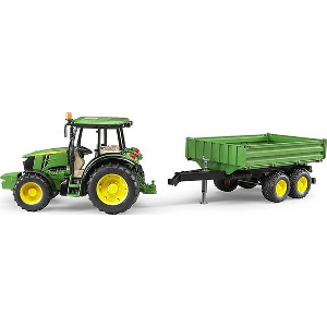 BRUDER JOHN DEERE 5115M (GREEN/YELLOW, WITH SIDE WALL TRAILER)