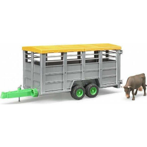BRUDER LIVESTOCK TRANSPORT TRAILER WITH COW (GRAY)