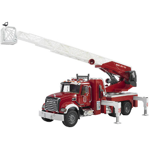 BRUDER MACK GRANITE FIRE DEPARTMENT LADDER TRUCK (RED/WHITE, WITH PUMP)