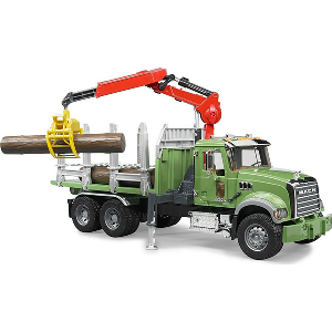 BRUDER MACK GRANITE WOOD TRANSPORT TRUCK (GREEN, WITH 3 LOGS)