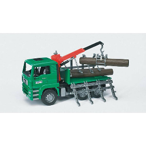 BRUDER MAN TIMBER TRANSPORT TRUCK WITH LOADING CRANE AND 3 TREE TRUNKS