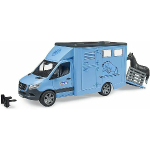 BRUDER MB SPRINTER ANIMAL TRANSPORTER WITH HORSE (BLUE)