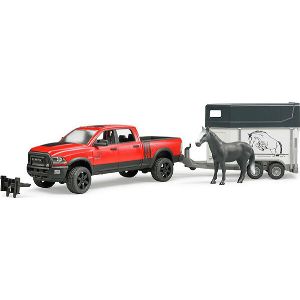 BRUDER RAM 2500 POWER WAGON WITH HORSE TRAILER (RED/WHITE, AND HORSE)