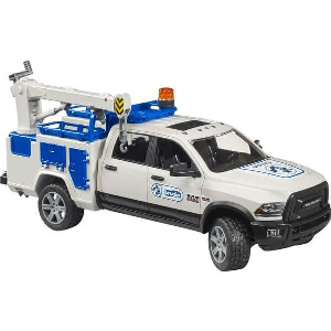 BRUDER RAM 2500 SERVICE TRUCK WITH CRANE AND ROTATING BEACON