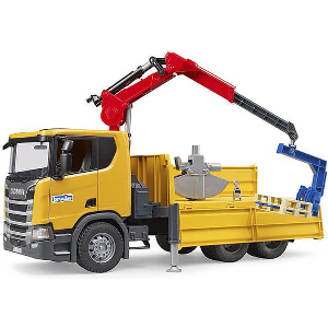 BRUDER SCANIA SUPER 560R CONSTRUCTION SITE TRUCK WITH CRANE AND 2 PALLETS