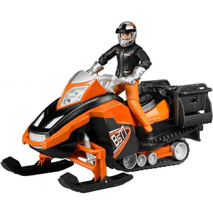 BRUDER SNOWMOBILE WITH DRIVER AND EQUIPMENT (ORANGE/BLACK)