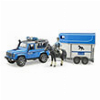 BRUDER LAND ROVER DEFENDER POLICE VEHICLE AND HORSE TRAILER