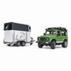 BRUDER LAND ROVER DEFENDER WITH HORSE TRAILER (WITH ONE HORSE)