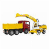 BRUDER MAN TGA TIPPING TRUCK (RED/YELLOW, WITH LIEBHERR SHOVEL EXCAVATOR)