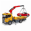 BRUDER SCANIA SUPER 560R TOW TRUCK WITH LIGHT & SOUND MODULE AND ROADSTER