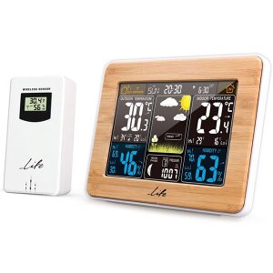 LIFE RAINFOREST BAMBOO EDITION WEATHER STATION WITH WIRELESS OUTDOOR SENSOR AND ALARM/CLOCK