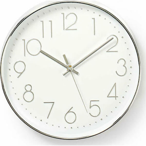 NEDIS CLWA015PC30SR CIRCULAR WALL CLOCK 30 CM DIAMETER WHITE & SILVER