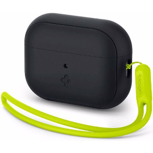 SPIGEN CASE SILICONE FIT BLACK + STRAP PHANTOM GREEN FOR AIRPODS PRO (2ND GEN)
