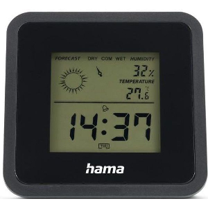 HAMA 185890 BORNEO THERMOMETER AND HYGROMETER, DIGITAL, FOR INDOORS, BLACK