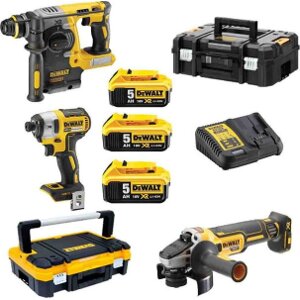 ΣΕΤ BRUSHLESS ΠΙΣΤΟΛΕΤΟ + ΠΑΛΜΙΚΟ + ΓΩΝΙΑΚΟΣ ΤΡΟΧΟΣ DEWALT 18V 3X5AH LI-ION T-STAK DCK305P3T