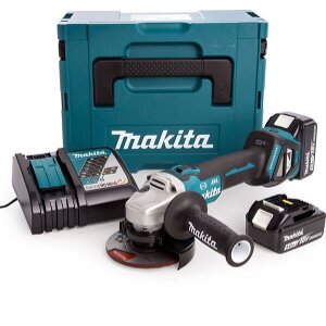 ΓΩΝΙΑΚΟΣ ΤΡΟΧΟΣ ΜΠΑΤΑΡΙΑΣ MAKITA 18V BRUSHLESS 125ΜΜ 2Χ 5ΑΗ ΒΑΛΙΤΣΑ MAKPAC DGA513RTJ