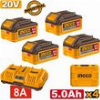ΜΠΑΤΑΡΙΕΣ 4 ΤΕΜ. 20V 5.0AH + ΤΑΧΥΦΟΡΤΙΣΤΗΣ 8A 2 ΘΕΣΕΩΝ + ΒΑΛΙΤΣΑ ΣΕΤ 6 ΤΕΜ. INGCO FBCLI20285E